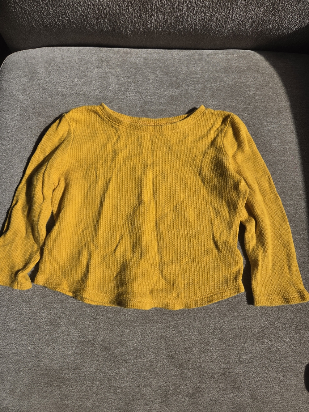 Kids' Long Sleeve Waffle-Knit Top in Mustard Yellow